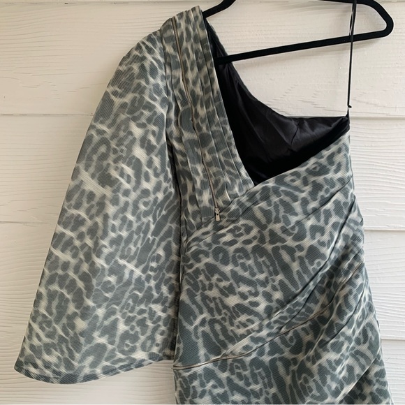 Jay Ahr one Sleeve mini dress size 36 zipper details lined rushing bodycon - Picture 9 of 16